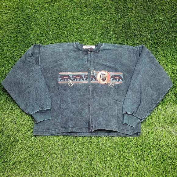 Stone Aged Rockwear Sweaters - Vintage Native-American Cardigan Womens Large 23x21 Green